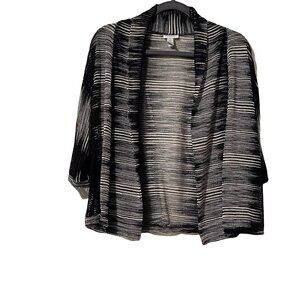 Chicos Black & White Open Front Cardigan Sweater Size 1 Nylon Spandex